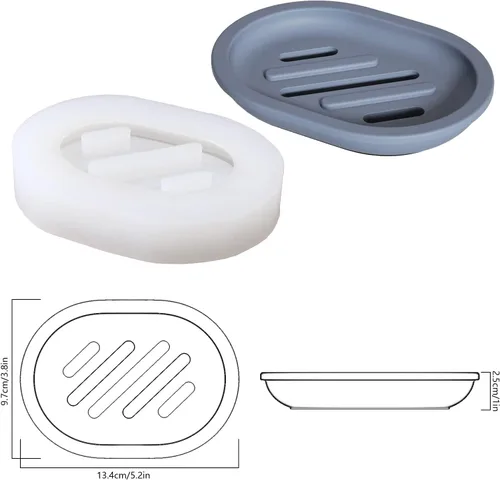 Vista 3 de Molde de silicona para jabonera de hormigón con drenaje, soporte de jabón de cemento para ducha/baño, herramientas de fabricación de bandejas