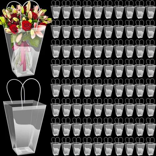 Vista 14 de Yexiya 12 bolsas florales grandes transparentes para ramo de flores a granel con asa transparente para regalo de boda, regalo de boda, regalo