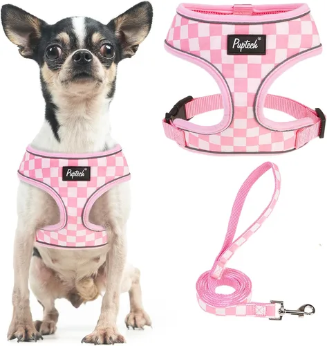 Vista 9 de PUPTECK Juego de arnés y correa de malla suave para perro, cachorro y gato, cómodo chaleco acolchado sin tirones, azul Pascua, S