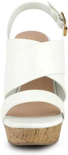 Vista 3 de Allegra K Sandalias de cuña con plataforma de madera para mujer