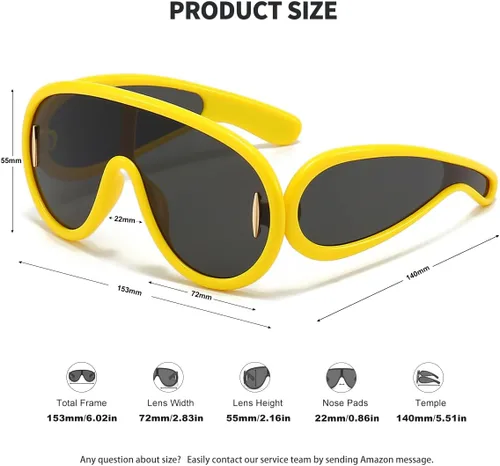 Vista 5 de Gafas de sol de moda con máscara ondulada para mujeres y hombres, gafas de sol de gran tamaño, estilo de diseñador de moda