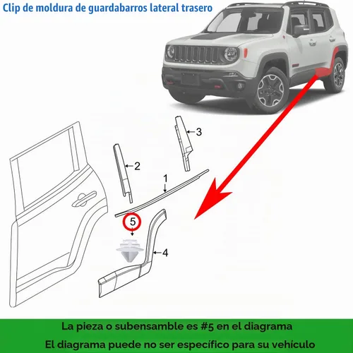 Vista 4 de Kit de clips de moldeo para guardabarros laterales 68241251AA 68102758AA para Jeep Renegade 2015-On