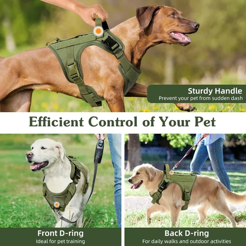 Vista 5 de VavoPaw Arnés táctico resistente para perros grandes, arnés ajustable sin tirones para mascotas, arnés reflectante de servicio de entrenamiento