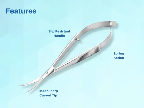 Vista 3 de Micro Tijeras curvadas de 4.5 pulgadas – Tijeras de precisión de acción de resorte para bordado, costura, manualidades, corte de cejas y corte