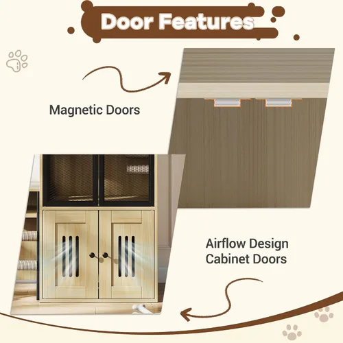 Vista 7 de Caja de arena para gatos para 2 gatos y puertas, casa doble para gatos con espacio de almacenamiento, casa de juegos para gatos con hamaca y puerta