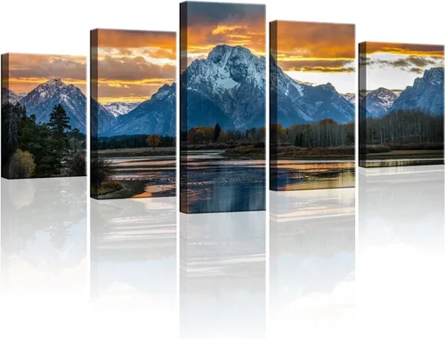Vista 10 de ZHIYYHAO Impresiones en lienzo personalizadas con tus fotos, 5 paneles enmarcados personalizados con retrato familiar, mascotas, boda, paisaje, arte