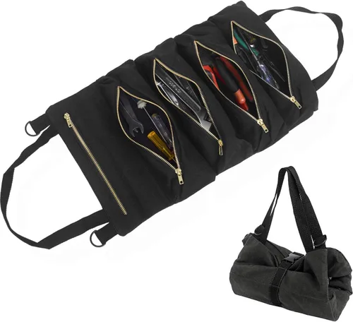 Vista 8 de Bolsa de herramientas enrollable, bolsa enrollable para llaves, organizador de herramientas de lona multiusos para cubo, kit de automóvil, bolsa