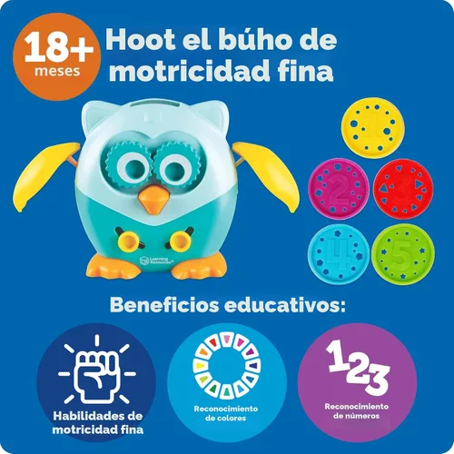 Vista 6 de Learning Resources Hoot the Fine Motor Owl - 6 piezas, a partir de 18 meses, juguetes para niños pequeños, motricidad fina y sensorial para niños