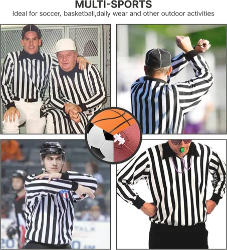 Vista 6 de ChinFun Men's Referee Shirt Collared Official Mens Ref Shirt Jersey Short Sleeve Football Halloween Costume