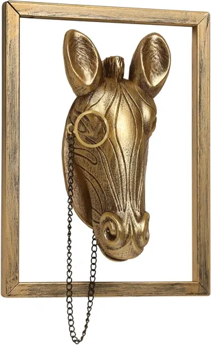 Vista 10 de Newinhome Paquete de 5 cabezas de animales para decoración de pared (marco de metal de regalo), esculturas de animales de resina, decoración
