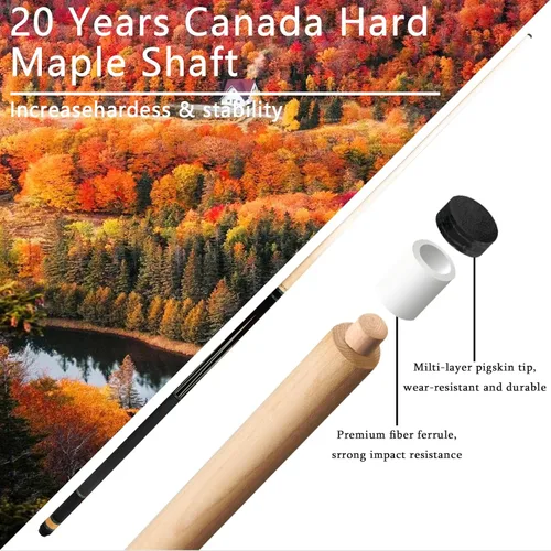 Vista 6 de CUEELF Taco de billar profesional con incrustaciones hechas a mano para adultos Solid Brass Joint Low Deflection Shaft 12.5mm Pro Tip & Inlay Ring