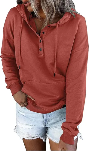 Vista 73 de Sudaderas con capucha para mujer, con cuello de botón, sin botones, con cordón, manga larga, lindas, ropa para adolescentes y niñas