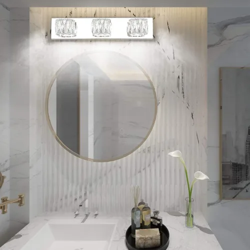 Vista 3 de Aipsun 3 luces de cristal para tocador sobre espejo, modernas luces LED para tocador de baño, accesorios de iluminación (luces blancas)