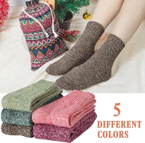 Vista 5 de YSense 5 Pairs Womens Wool Socks Thick Knit Warm Winter Socks for Women Cozy Comfy Socks Gifts