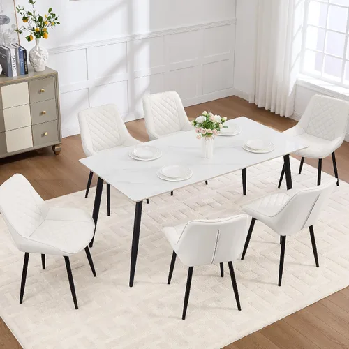 Vista 32 de Silla de Comedor, Sillas de Comedor Modernas con Cojines Gruesos, Sillas de Comedor y Cocina Tapizadas en Cuero Sintético con Patas Metálicas Marrón