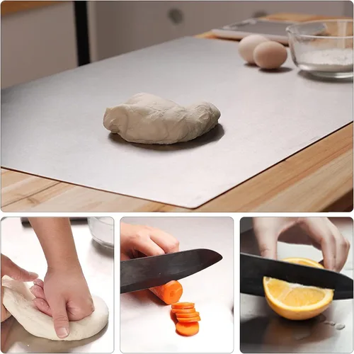 Vista 5 de MYOYAY - Tabla de cortar de acero inoxidable con labio, tabla de cortar extra grande 31.5 x 19.69 Inch, Heavy Cutting Board with Rolling Pin
