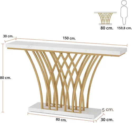 Vista 2 de Tribesigns - Mesa consola dorada de 59 pulgadas, mesa moderna de entrada con base de metal en forma de cuadrícula para entrada, pasillo, entrada