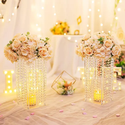 Vista 5 de Nuptio Centros de mesa de boda para mesas jarrones – 2 piezas de 15.7 pulgadas de alto jarrón de flores para decoración de mesas de fiesta, elegante