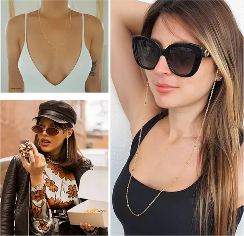 Vista 7 de PEARLADA - Cadena para gafas de sol de 18K oro con cuentas, correa para gafas de lectura, collar retenedor de gafas, cadena de cuerda de cuentas