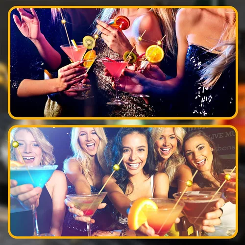 Vista 5 de Hushee 300 palillos de dientes decorativos de bola de discoteca para aperitivos, brochetas de bambú elegantes para bebidas, bodas, discotecas