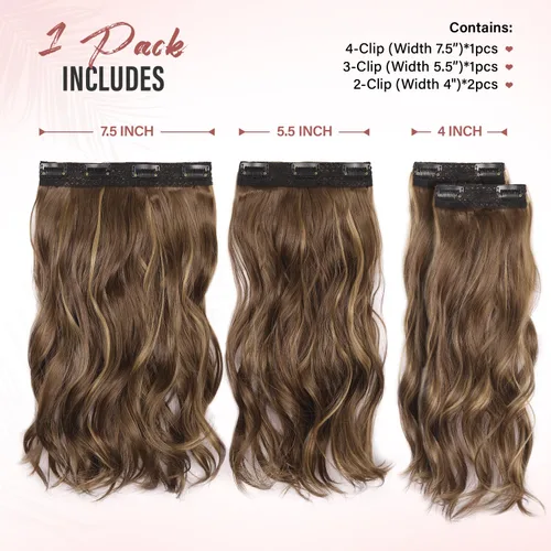 Vista 2 de Extensiones de cabello con clip, extensiones de cabello sintético ondulado de 14 pulgadas con clip (color: 22H10#)