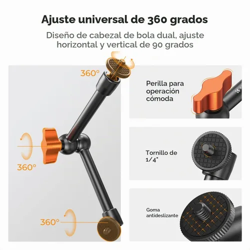 Vista 3 de K&F CONCEPT Brazo mágico de 9.8", cabezas de bola de 360° del brazo