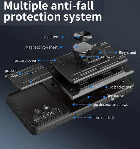 Vista 4 de CCSmall Funda para Samsung Galaxy A23 4G/5G con tarjetero, protección resistente con anillo magnético, función atril, cubierta de cámara deslizante