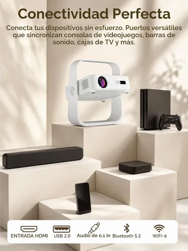 Vista 8 de Smart Projector Native 1080P Aplicación incorporada con WiFi 6 y Bluetooth Blanco