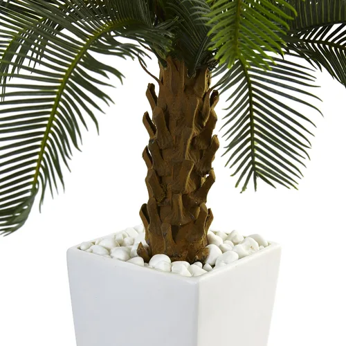 Vista 2 de Nearly Natural Árbol artificial Cycas de 3 pies en maceta de torre blanca