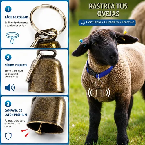 Vista 4 de Juego de 8 collares de cabra con campana, collar de nailon ajustable