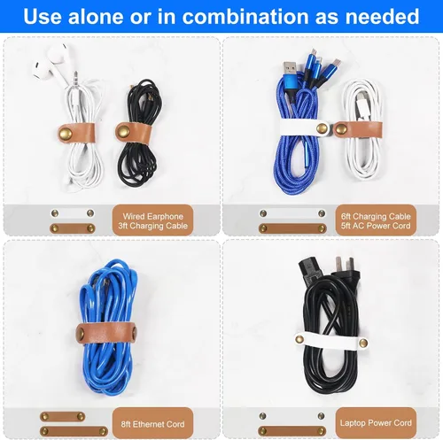 Vista 3 de Coideal - Organizador de cables de cuero, 20 piezas para cables de auriculares, reutilizables, USB, con clips de cable a presión para teléfono Blanco