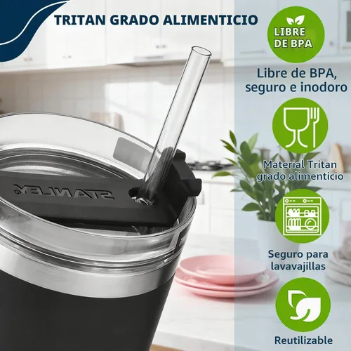 Vista 3 de Paquete de 6 pajitas transparentes de repuesto para vaso Stanley de 20 onzas y 14 onzas, pajitas reutilizables de plástico de 8.85 pulgadas
