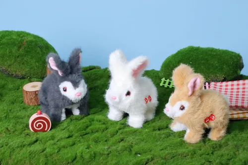 Vista 6 de Hopearl Juguete electrónico interactivo de conejo de peluche LED Hopping Rabbit Repeat What You Said para mascotas, juguete animado que canta, habla