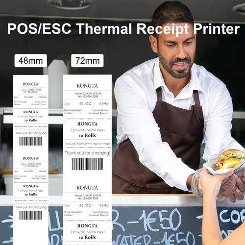 Vista 8 de Rongta Impresora POS, impresora térmica directa de recibos de 3.150 in con cortador automático, interfaz Ethernet serie USB, compatible con cajón