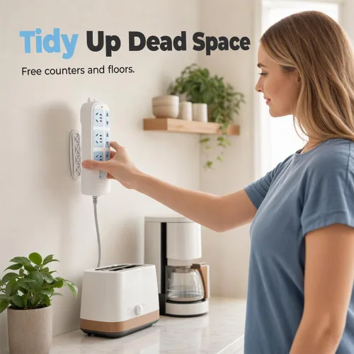 Vista 3 de Punch-Free Self Adhesive Socket Holder, Power Strip Wall Mount Holder (10)