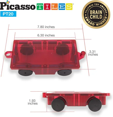 Vista 6 de PicassoTiles Paquete de expansión de 2 piezas de camiones magnéticos para automóviles + 4 figuras de acción de personas familiares: juego educativo