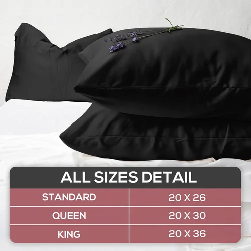 Vista 4 de Superity Linen Fundas de almohada de tamaño estándar, paquete de 2 unidades, 100% algodón suave y cómodo, color negro