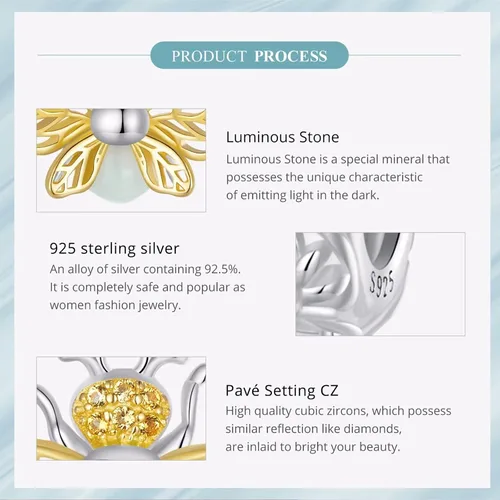 Vista 4 de Qings Colgante luminoso de plata de ley 925 que brilla en la oscuridad, para collares o pulseras, lindos animales, abalorios, regalo para mujeres