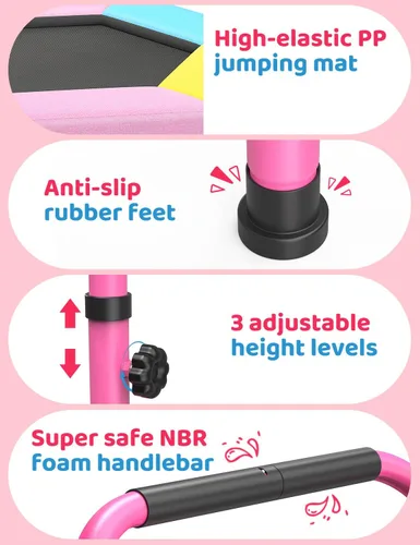 Vista 7 de Twinkoo Trampolín para niños con mango de espuma, marco antiinclinación y cubierta de resorte acolchada gruesa, mini trampolín para interiores