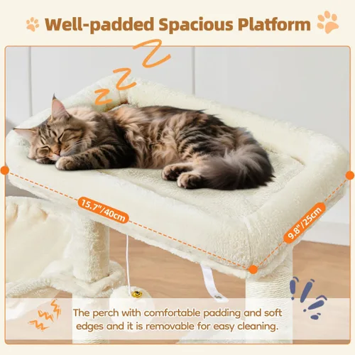 Vista 4 de Taoqimiao - Árbol para gatos, torre de 38.5 pulgadas para gatos de interior, adecuada para gatitos con lujoso condominio para gatos con cestas