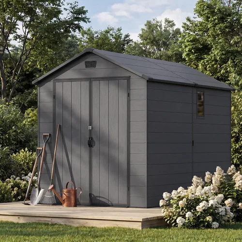 Vista 9 de Devoko 6X4 FT Plastic Outdoor Storage Shed with Floor, Dark Gray