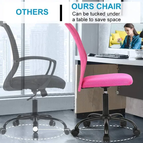 Vista 6 de Silla de oficina en casa sin brazos Silla de escritorio pequeña Silla de malla con respaldo medio Silla de computadora básica Silla de computadora