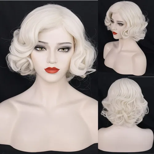 Vista 5 de Peluca rizada rubia para mujer, peluca de cabello rubio ondulado