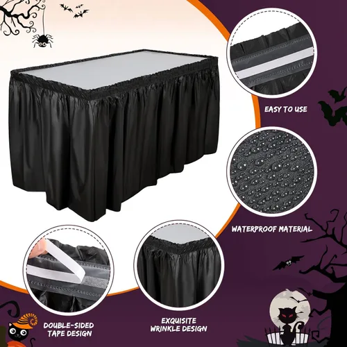 Vista 3 de Breling 4 piezas de falda de mesa de plástico de 29 pulgadas x 14 pies, desechables para mantel rectangular, boda, ducha, fiesta de cumpleaños, Negro