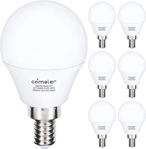 Vista 12 de comzler Bombillas LED A15 equivalentes a 60 W, blanco cálido 2700 K, bombilla redonda LED de base pequeña E12 para ventilador de techo,