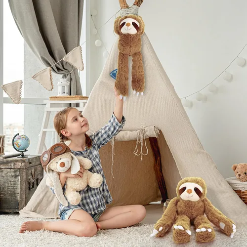 Vista 6 de Queekay 2 Paquetes de Peluches de Perezoso Colgantes de 18 Pulgadas, Perezoso de Tres Dedos con Manos de Velcro para Adolescentes y Adultos, Regalos