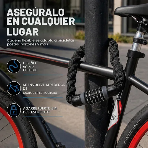 Vista 4 de Revas - Cerradura de bicicleta resistente con combinación de 5 dígitos antirrobo Cerradura de seguridad resistente a la intemperie y a los cortes