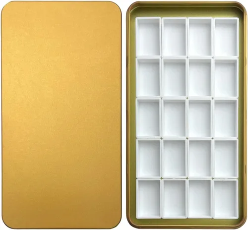 Vista 19 de FCLUB Paleta de latas de acuarela con 20 bandejas vacías completas con rayas magnéticas DIY tu kit de acuarela de viaje