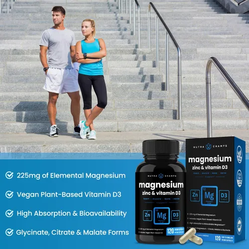 Vista 6 de NutraChamps Paquete de 2 cápsulas de magnesio y zinc y vitamina D3 y enzimas digestivas