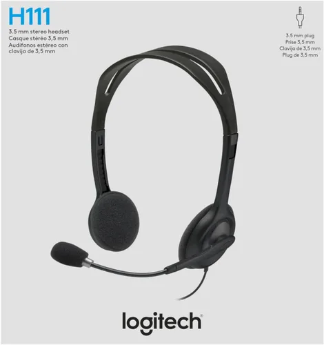 Vista 7 de Logitech - Audífonos estéreo H111. Auriculares con cable, conector de audio de 0.138 in, compatible con PC, Mac, laptop, teléfono inteligente
